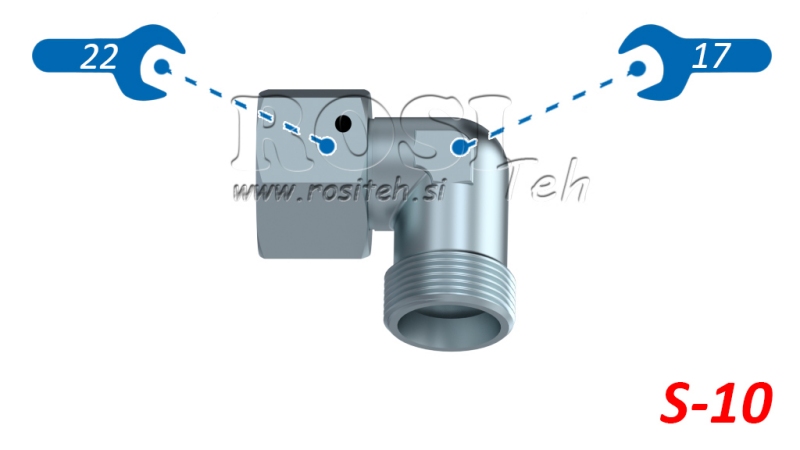 HYDRAULISK 90° VINKEL S-10 MED DREJELIG MØTRIK M18X1,5