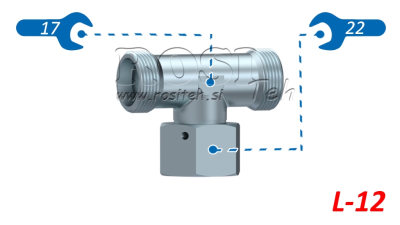 RACCORD EN T HYDRAULIQUE L-12 AVEC ÉCROU TOURNANT CENTRAL M18X1,5