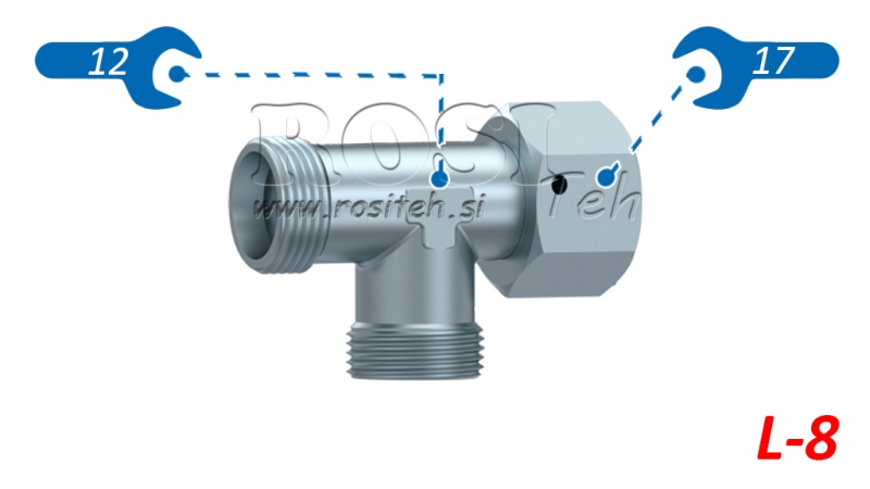 HIDRAULINIS T-JUNGIMAS L-8 SU ŠONINE PASUKAMA VERŽLE M14X1,5