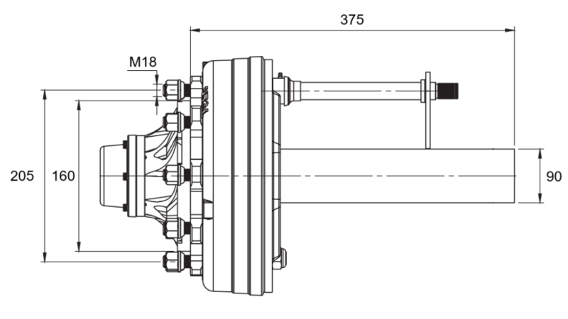 HALBACHSE MIT BREMSEN - 5250 kg (6 SCHRAUBEN) - 290 mm