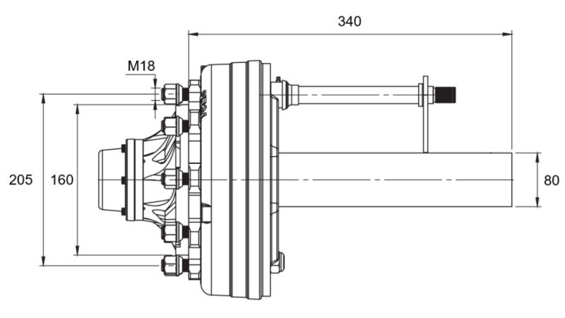 SEMIAXĂ CU FRÂNE - 4400 kg (6 ȘURUBURI) - 340 mm