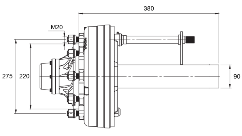 POLUOSOVINA S KOČNICAMA - 5000 kg (8 VIJAKA) - 380 mm