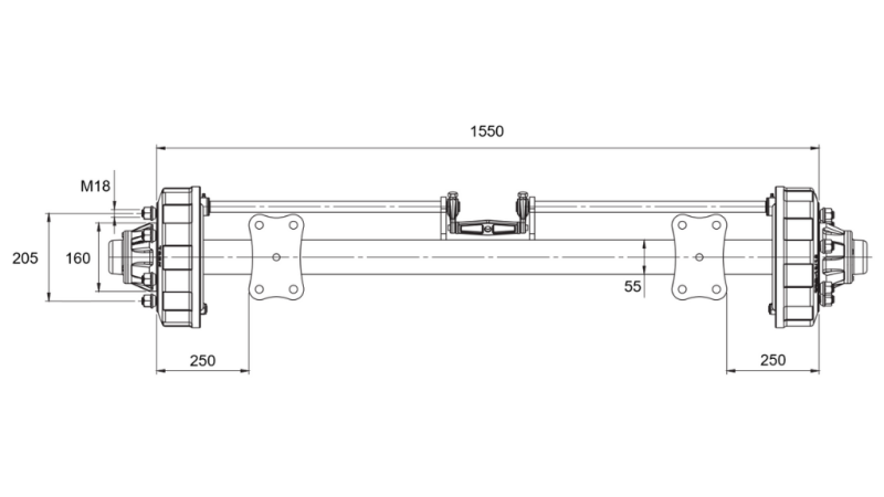 OSOVINA ZA PRIKOLICO Z ZAVORAMI (6 VIJAKOV) - 3800 kg - 1550 mm