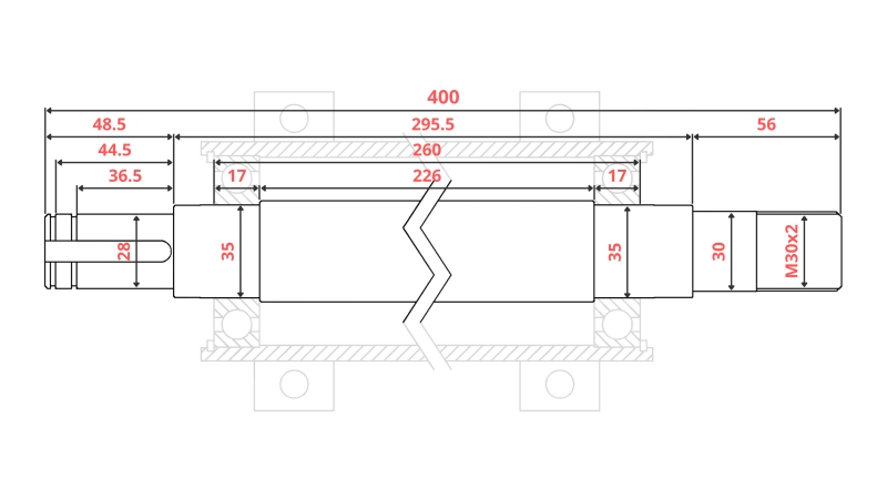 GUSS-EISEN KREISSÄGENWELLE 400MM (RECHTES GEWINDE)