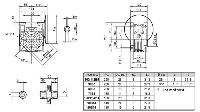 PMRV-75 REDUZIERER FÜR ELEKTROMOTOR MS80 (0.55-0.75kW) VERHÄLTNIS 40:1