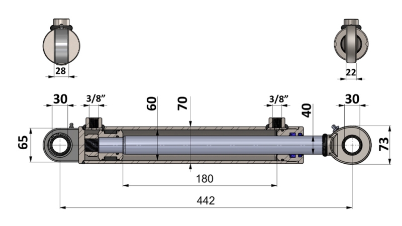 HYDRAULIC CYLINDER 60/40-180 WITH REVERSING VALVE – PLOUGH FOR SOIL