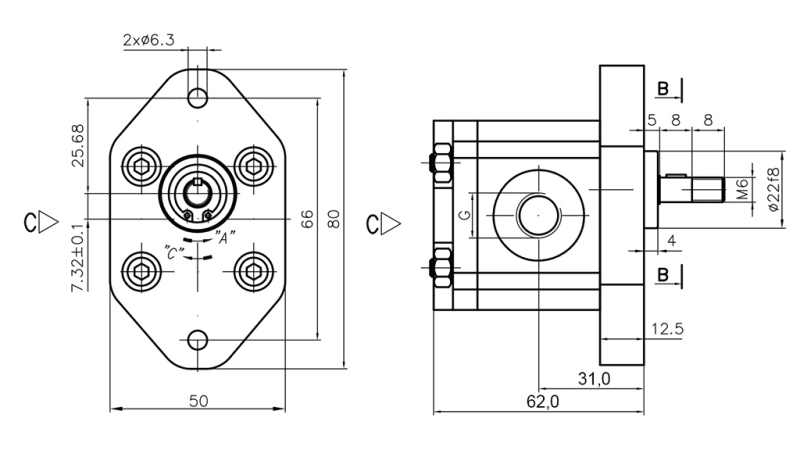 HYDRAULISCHE POMP 00C1X032 GR.0 - 1cc - RECHTS