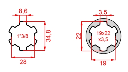 KARDANADAPTER 19x22x3,5 (10 SOONT) → 1-3/8 (120 mm)