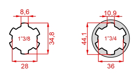 KARDANO ADAPTERIS SU KAIŠČIU IŠ 1-3/4 Į 1-3/8 (165 mm)