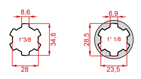 ADAPTADOR CARDÁN DE 1-1/8 A 1-3/8 (140 mm)