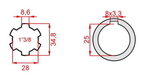 KARDANADAPTER 1-3/8 - HAL fi 25 mm (145 mm)
