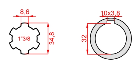 ZAPFWELLEN ANSATZ 1”3/8 - LOCH fi32mm