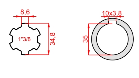 ZAPFWELLEN ANSATZ 1”3/8 - LOCH fi35mm