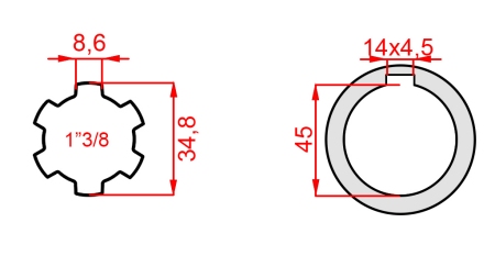 ZAPFWELLEN ANSATZ 1”3/8 - LOCH fi45mm