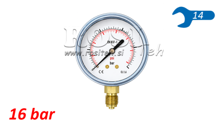MANOMETRS DN63 VERTIKĀLS 0 - 16 BAR - 1/4