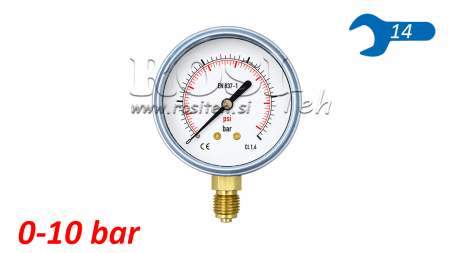 MANOMEETER DN63 VERTIKAAL 0 - 10 BAR - 1/4