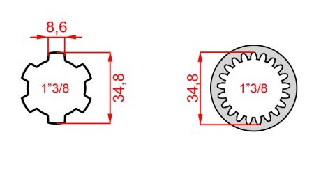 КАРДАНЕН АДАПТЕР ОТ 1-3/8 (21 ШЛИЦА) КЪМ 1-3/8 (150 mm)