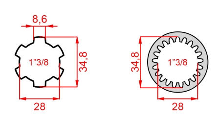 ZAPFWELLENADAPTER VON 1-3/8 (21 VERZAHNUNGEN) AUF 1-3/8 (150 mm)