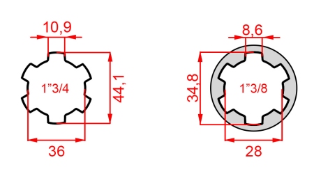 ZAPFWELLENADAPTER VON 1-3/8 AUF 1-3/4 (150 mm)