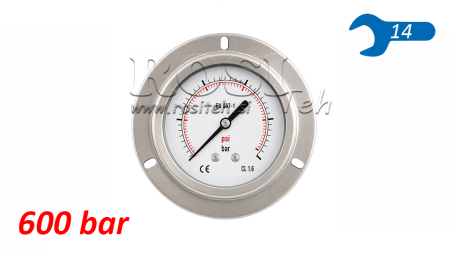 MANOMETER DN63 REAR 0 - 600 BAR - 1/4