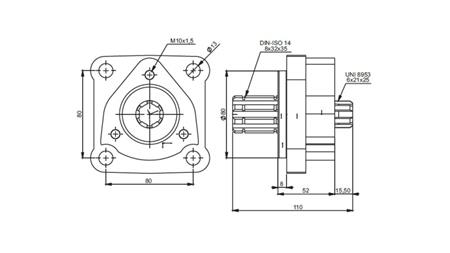 Dimensioni ADATTATORE 4X3 PER POMPA IN GHISA
