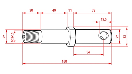 PERNO PER ATTACCO ATTREZZI Φ22MM M22X1.5