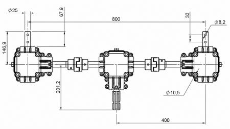 SET VERSNELLINGSKASTEN MET VEILIGHEIDSSYSTEEM 1:1,44 (27HP-20kW) VOOR MESTSTROOIER L:800 - ALU