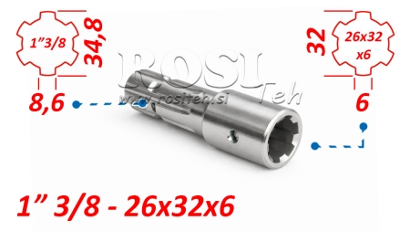 ZAPFWELLENADAPTER VON 26x32x6 (6 VERZAHNUNGEN) AUF 1-3/8 (145 mm)