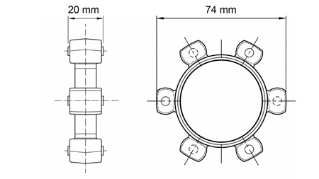 STERNKUPPLUNG FÜR GUMMIEINSATZ ND16-ND17 (74mm)