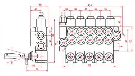 HYDRAULISCHES HANDVENTIL – 5-SEKTIONEN-STEUERVENTIL 5xR40 ECO