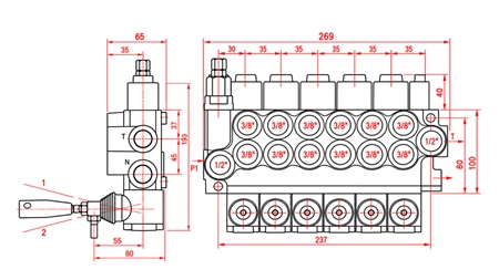 HYDRAULISCHES HANDVENTIL – 6-SEKTIONEN-STEUERVENTIL 6xR40 ECO