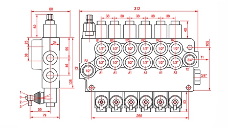 HYDRAULISCHES HANDVENTIL – 6-SEKTIONEN-STEUERVENTIL 6xR80 ECO