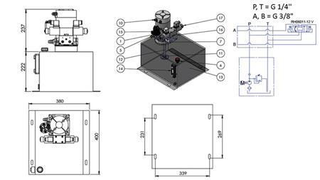 MINI AGREGAT HYDRAULICZNY 12V DC - 1.6kW = 2.1cc - 25 lit - montaż w kierunku podwójnym (metal)