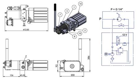 MINI AGREGAT HYDRAULICZNY 12V DC - 0.8kW = 0.5cc - 1.5 lit - jednostka jednofazowa (PVC) z ręczną pompą