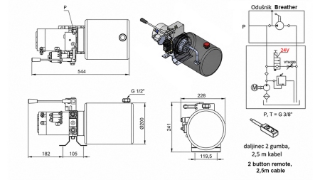 MINI HYDRAULISK POWER-PACK 24V DC - 2.2kW = 2.1cc - 8 liter - enfaset enhed MED MANUEL PUMPE