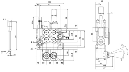 MANUELL HYDRAULISCHES VENTIL MONOBLOCK 2xZ50 + SCHWIMMSTELLUNG