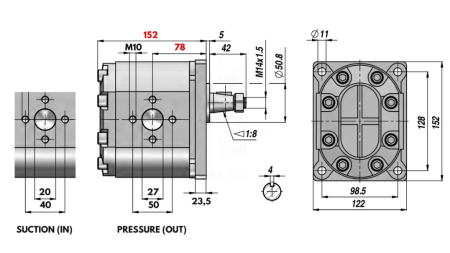POMPE HYDRAULIQUE GROUPE 3 55 CM³ – SENS HORAIRE AVEC BRIDE