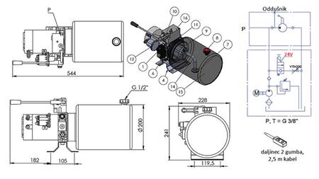 MINI HIDRAULIKUS EGYSÉG 24V DC - 2.2kW = 2.1cc - 8 lit - egyirányú szerelvény KÉZI PUMPÁVAL