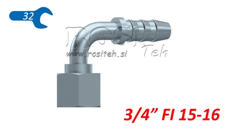 HYDRAULIKANSCHLUSS - WEIBLICH 3/4 KNIE 90°FÜR GUMMISCHLAUCH FI 15 - 16