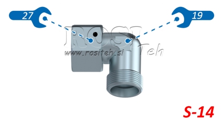 HYDRAULISK 90° VINKEL S-14 MED DREJELIG MØTRIK M22X1,5