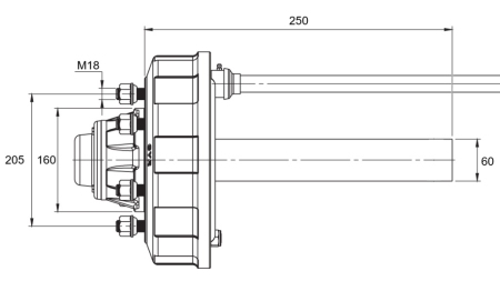 HALVAKSEL MED BREMSER - 2700 kg (6 SKRUE) - 250 mm