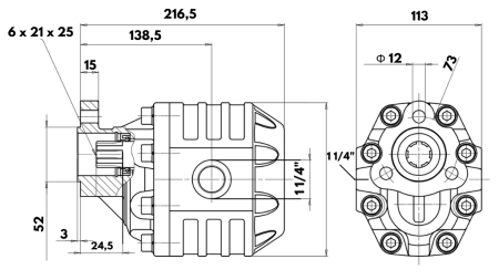 HYDRAULIC CAST IRON PUMP UNI40-133CC-190 BAR LEFT
