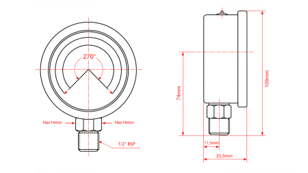 MANOMETER DN100 VERTICAL 0 - 25 BAR - 1/2