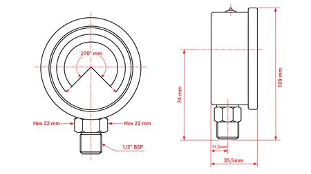 MANOMETER DN100 VERTICAL 0 - 600 BAR - 1/2