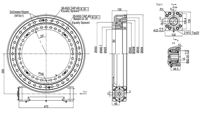 WORM GEAR SLEW DRIVE SERIES WEA21 - 28,7 kNm - GEAR RATIO 90:1 - ECO