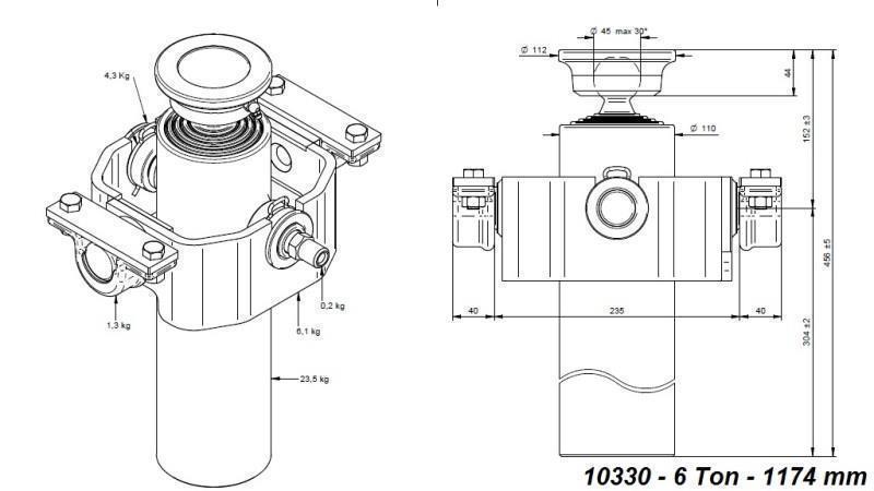 CILINDRO TELESCOPICO COMPATTO 4 GRADI 1174mm x110 -PALLA