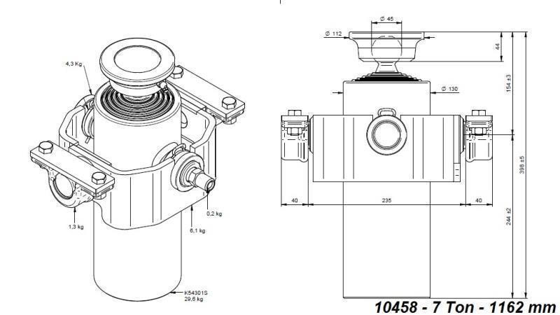 CILINDRO TELESCOPICO COMPATTO 5 STADI 1162mm x125 -PALLA