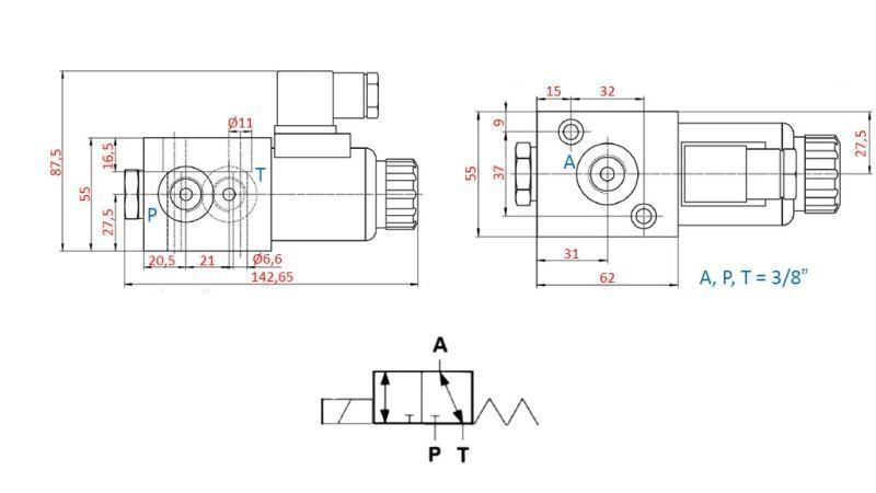 VÁLVULA DE 3 VIAS 3/8 220V - 50lit