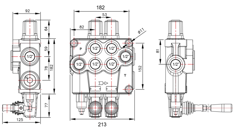 MANUAL HYDRAULIC VALVE MONOBLOCK 2xP120