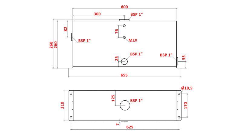 METALLTANK 25 LITER WÜRFEL 260x210x600 mm MIT AUSRÜSTUNG